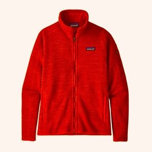 red Patagonia fleece coat
